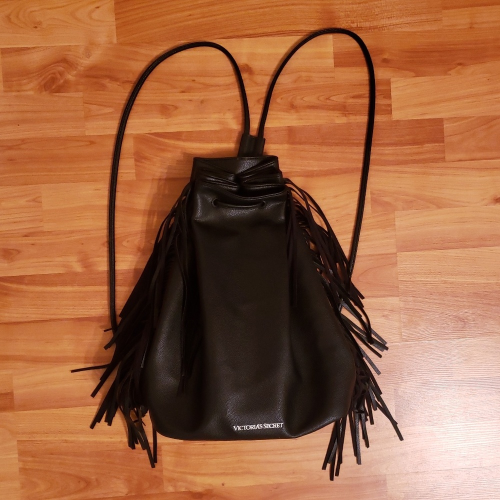 Victoria's Secret Black Fringe Backpack Style Bag